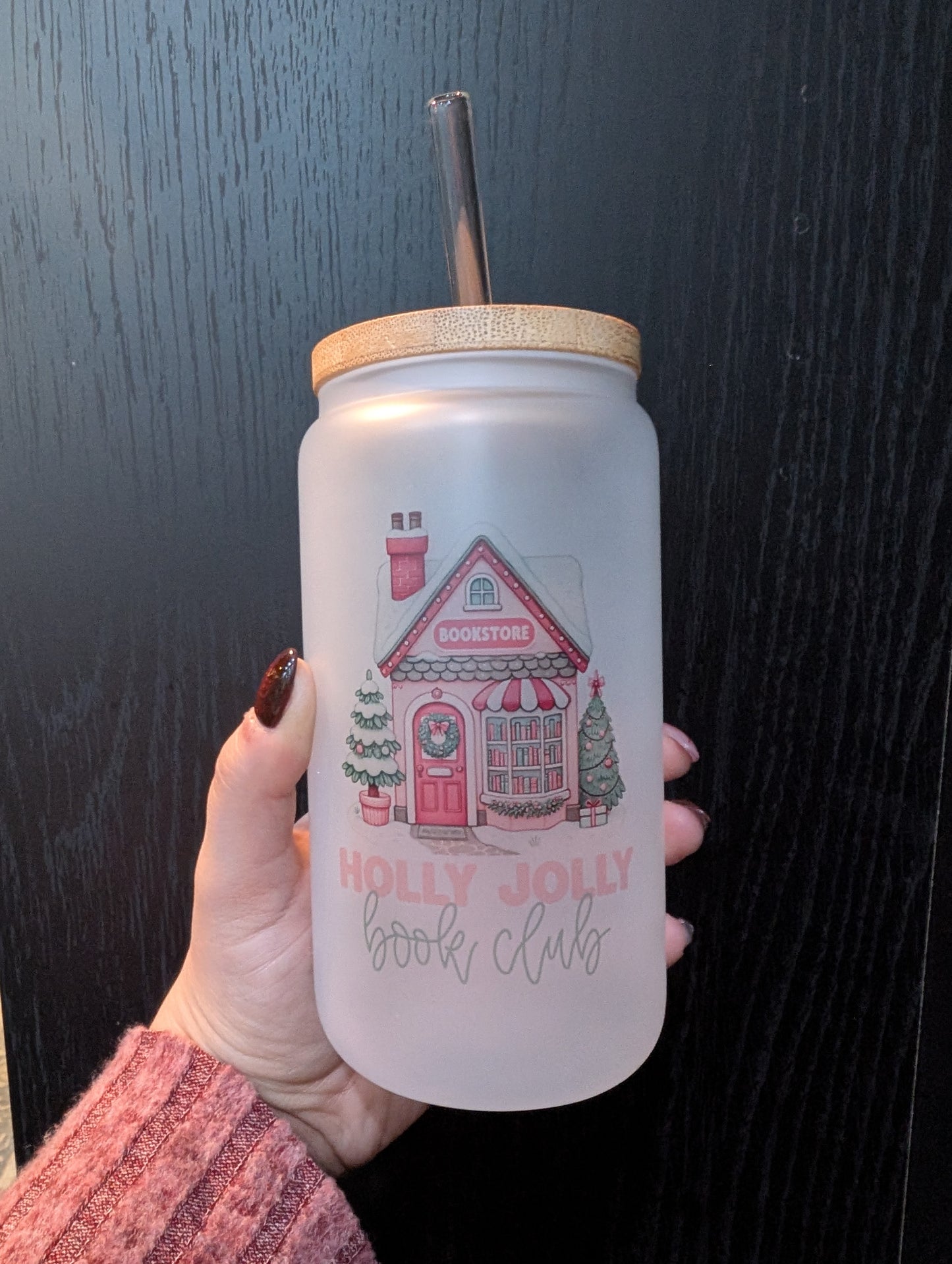 Holly Jolly Book Club Frosted Glass Cup